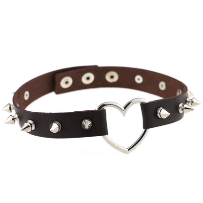 Cool Pu Leather Choker with Spiked / Women's Gothic Jewelry Collar / Zinc Alloy Heart