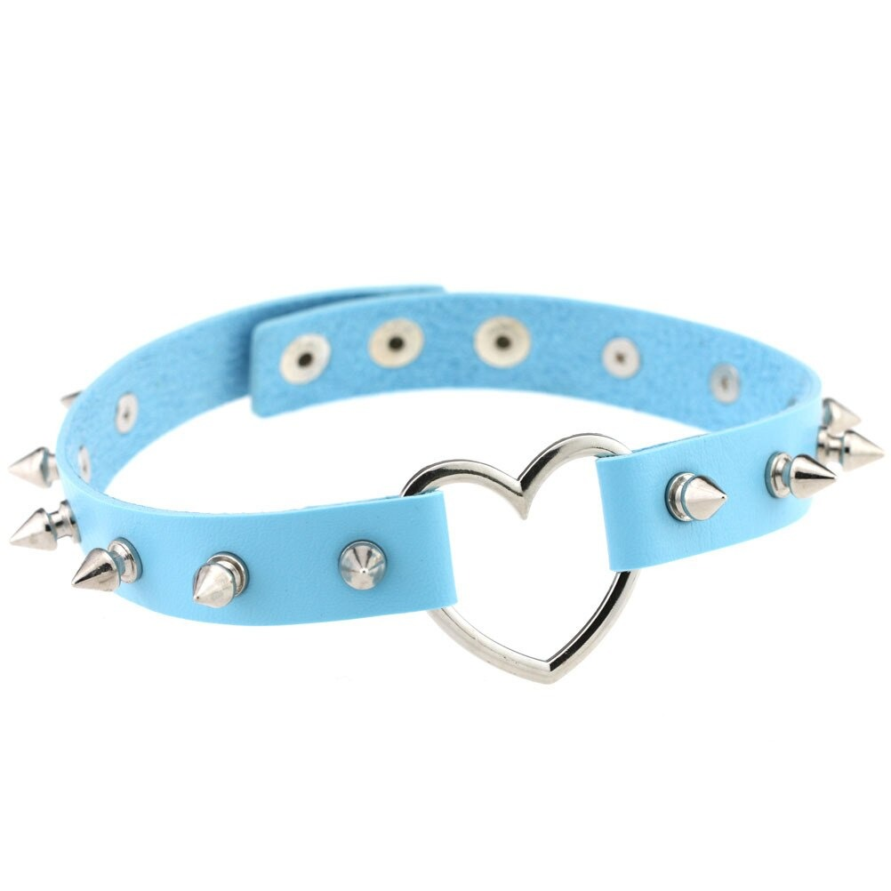 Cool Pu Leather Choker with Spiked / Women's Gothic Jewelry Collar / Zinc Alloy Heart