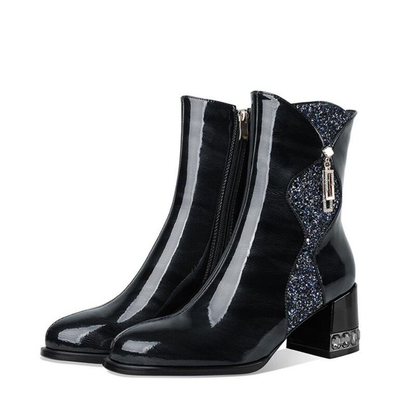 Crystal Heels PU Leather Sweet Boots / Elegant Fashion Women's Zipper Shoes