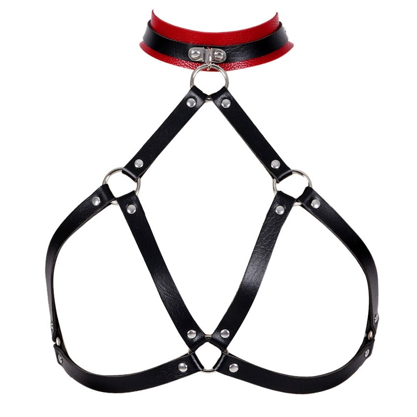 Cupless Women PU Leather Body Harness / Hollow Out Bondage Garter Belt / Halloween Rave Outfits #1