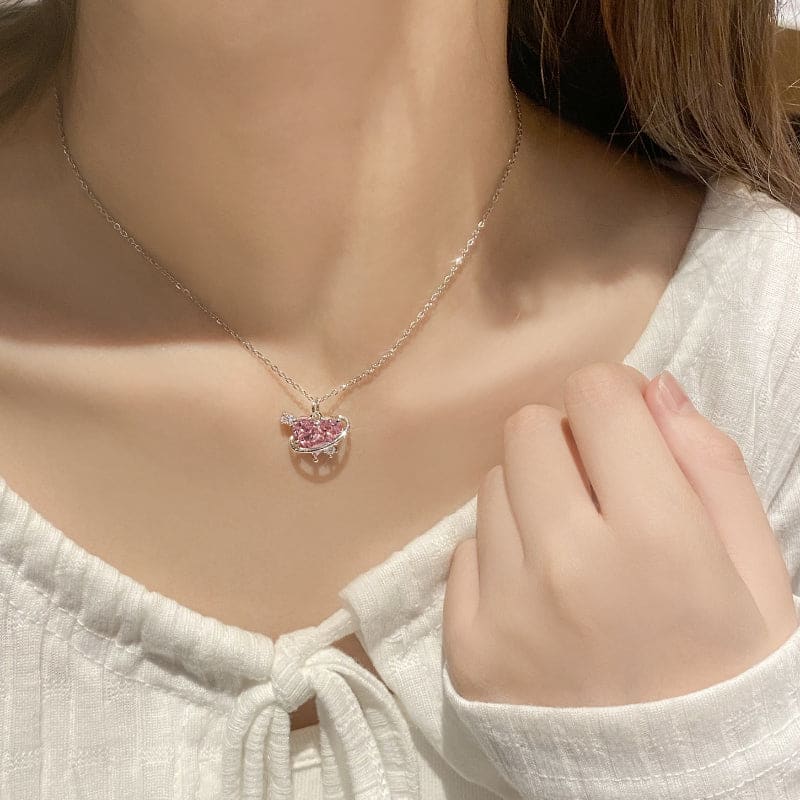 Cute Saturn Heart Necklace ON1242 