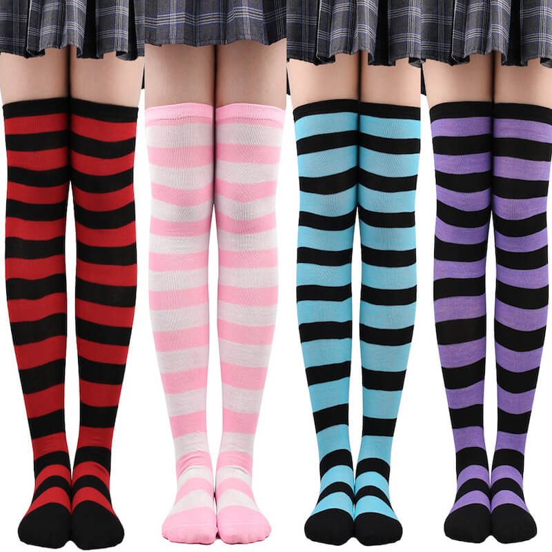 Pastel candy stripes cosplay stockings c0015