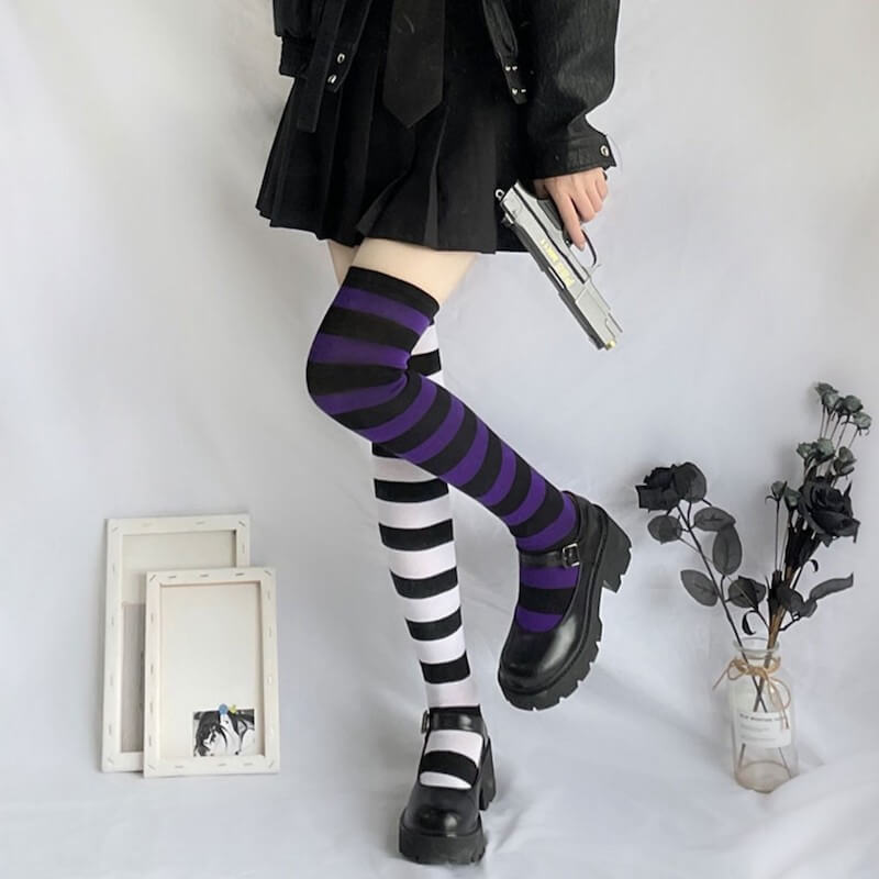 Pastel candy stripes cosplay stockings c0015