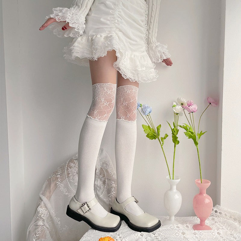 Aesthetic core lace over knee stockings c0128