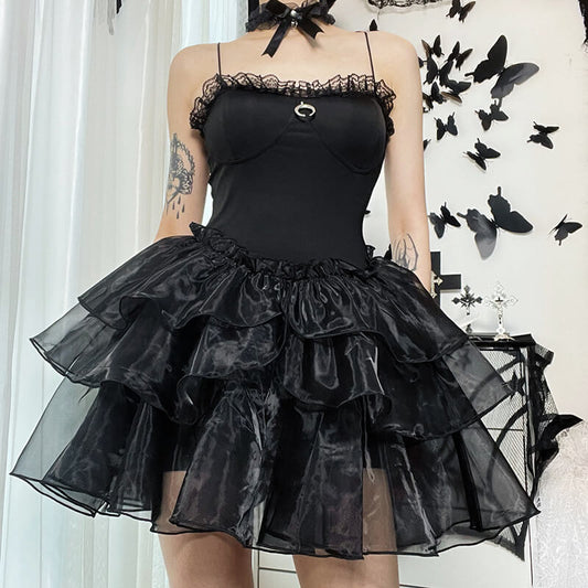 Aesthetic goth suspender layered dress ah0088