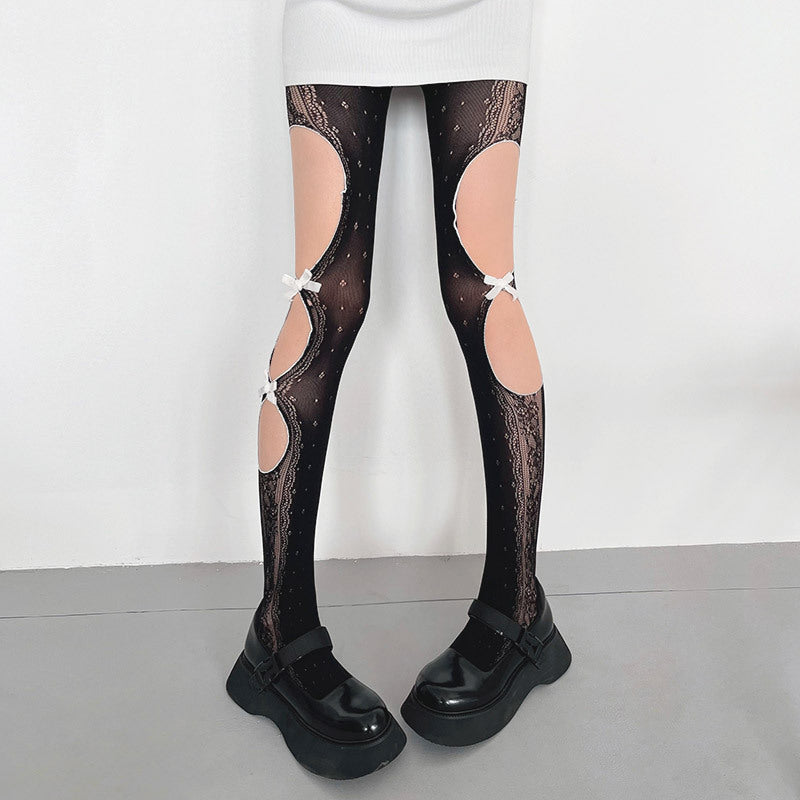 Alternative hollow-out lace bow tights c0132