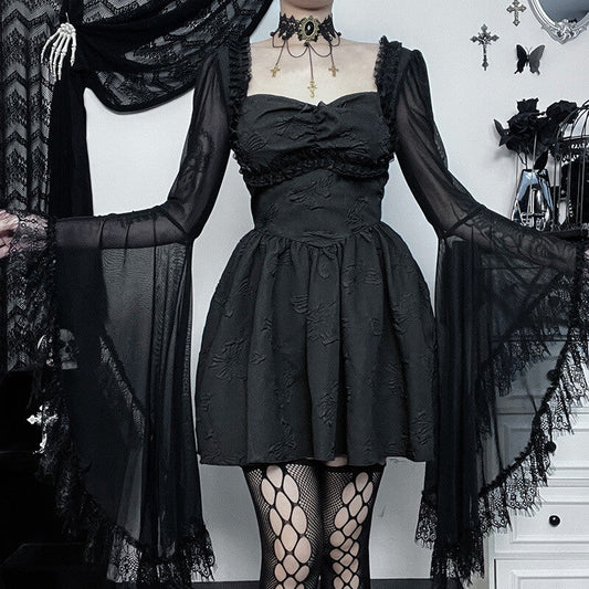 Black elegance bell sleeves dress