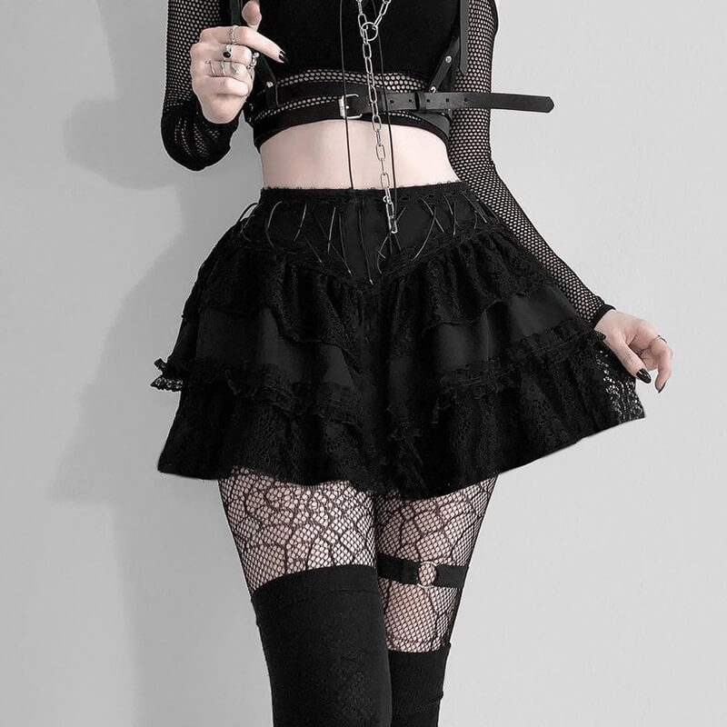 Black lace layered goth skirt ah0031