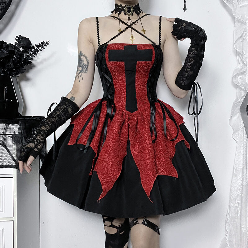 Black red lolita dress Goth dress