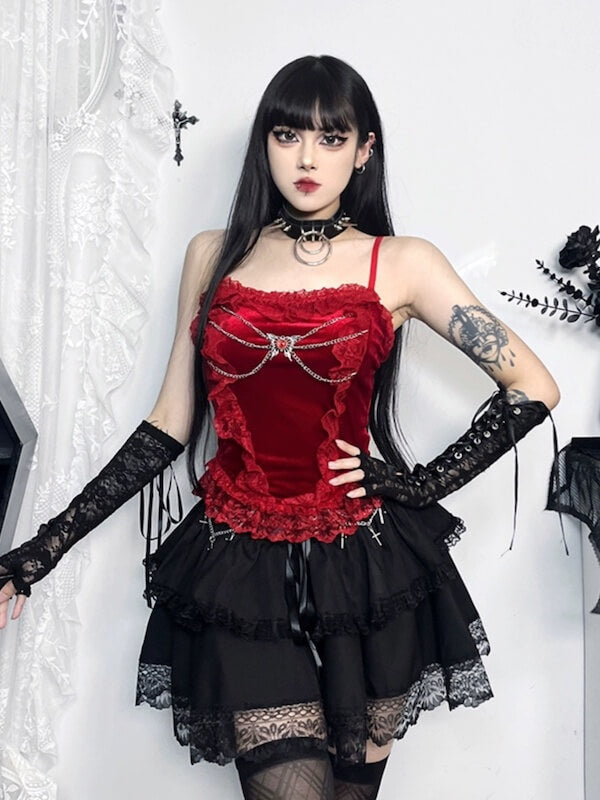 Butterfly chains lace camisole Goth shirt