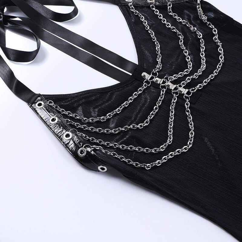 Chains halter slit dress