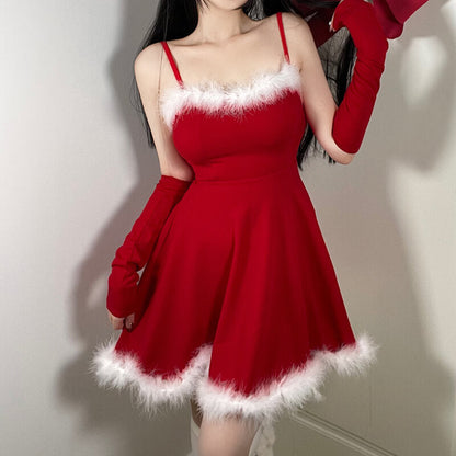 Christmas doll red suspender dress om0098