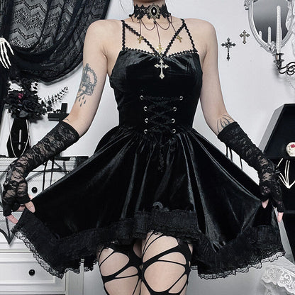 Dark cross ribbon dress Goth dress