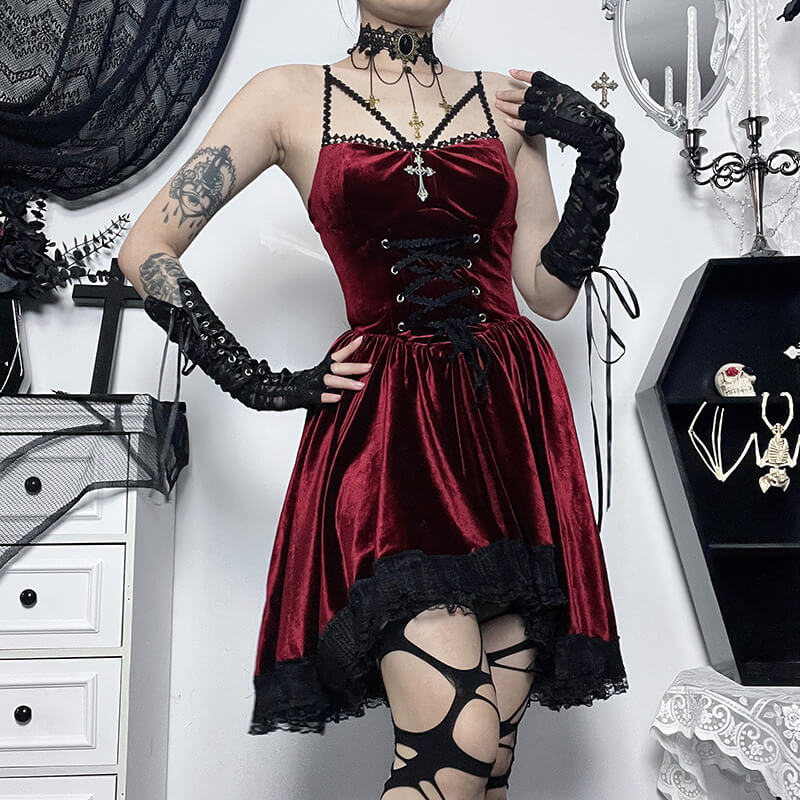 Dark cross ribbon dress Goth dress