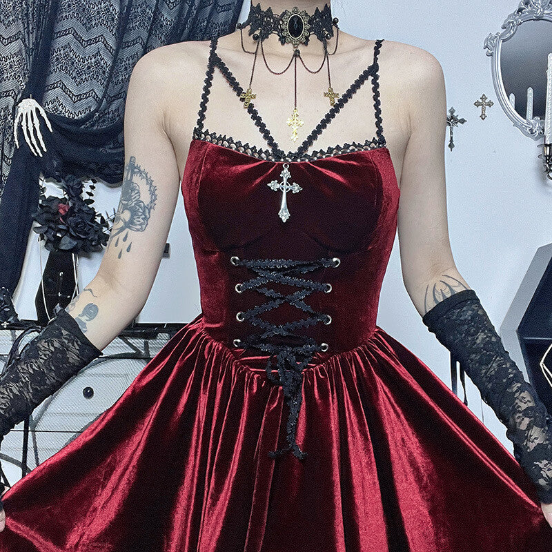 Dark cross ribbon dress Goth dress