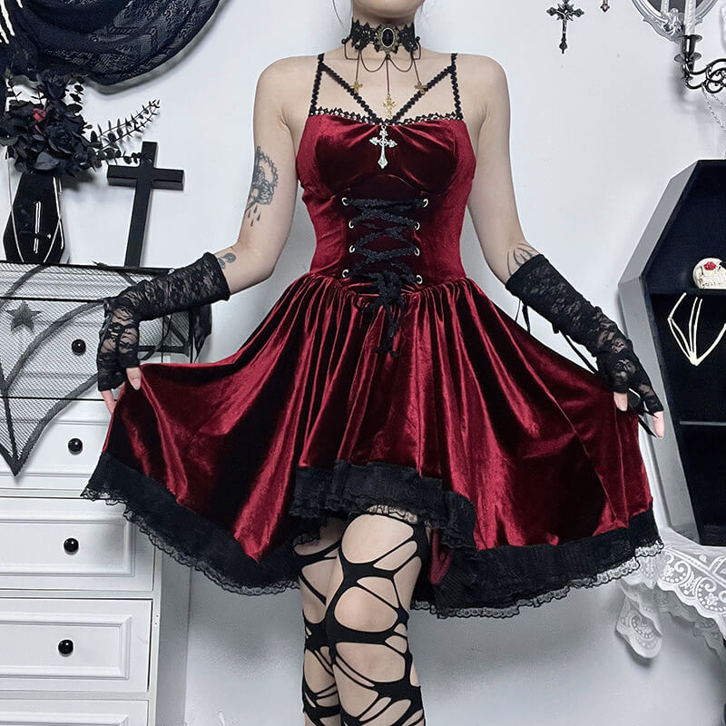 Dark cross ribbon dress Goth dress