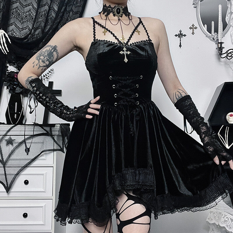 Dark cross ribbon dress Goth dress