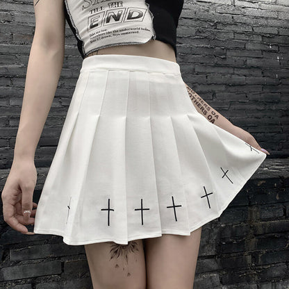 Darkness gothic cross pleated A-line skirt C00410