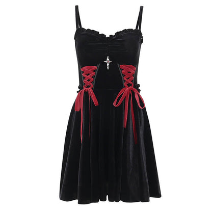 Elegant dark suspender dress