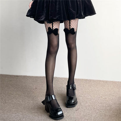 Elegant goth bow tights c0143