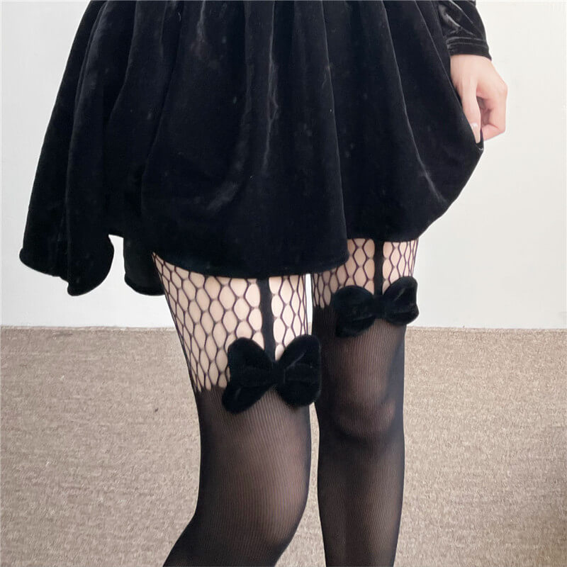 Elegant goth bow tights c0143