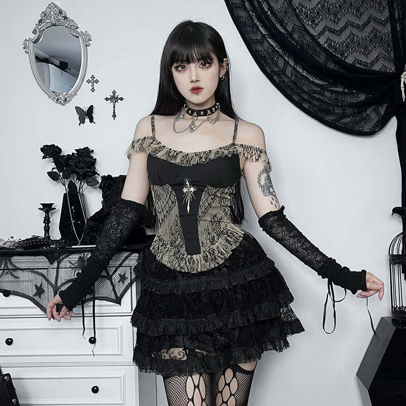 Embroidery cross gothic camisole
