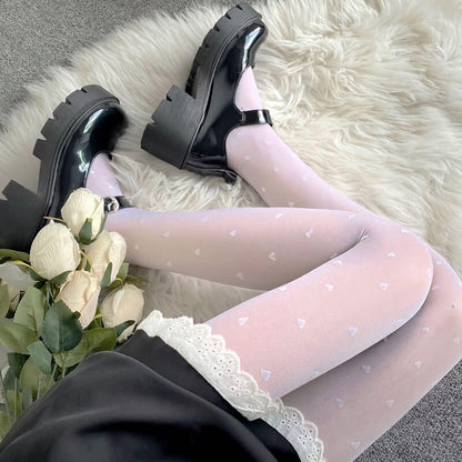Fairy core cream hearts tights / fluffy short leg warmers c0026