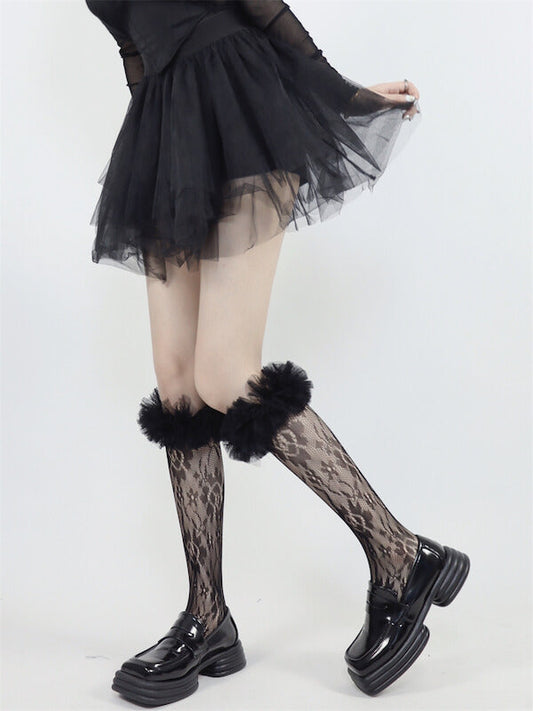 Fluffy bubble rose lace stockings c0092