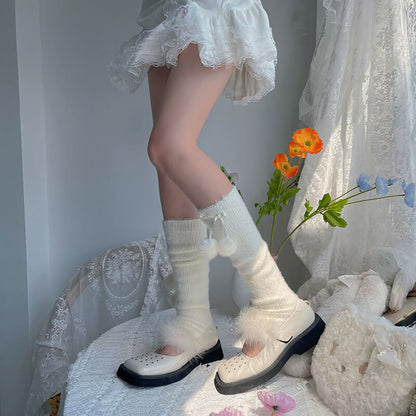 Furry pompon winter stockings x0010