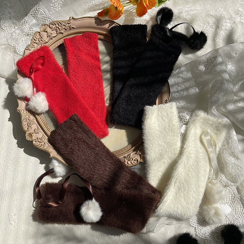 Furry pompon winter stockings x0010