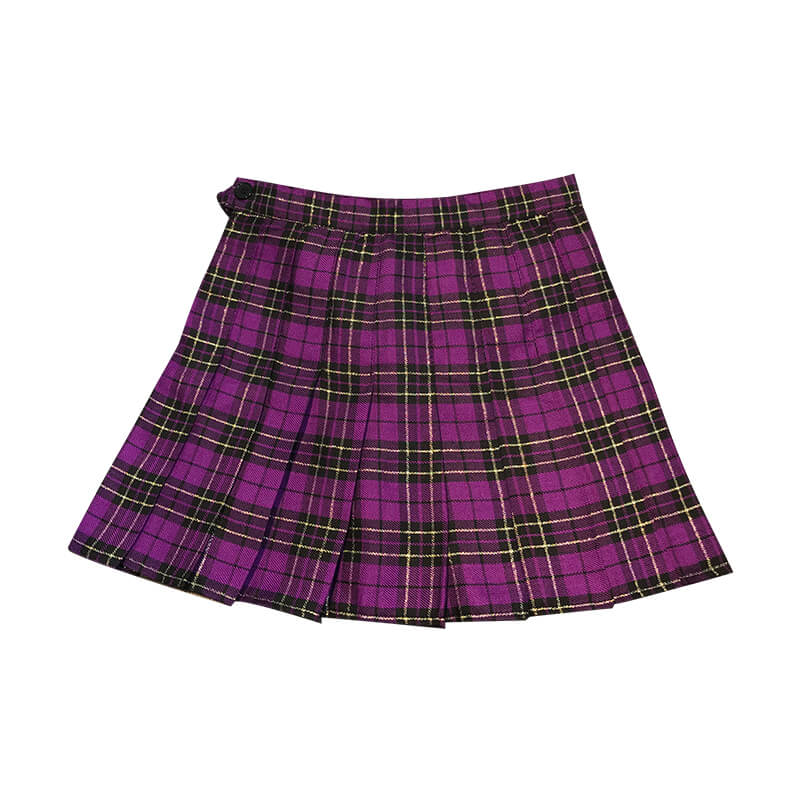 Golden lines purple plaid A-line mini skirt k0018