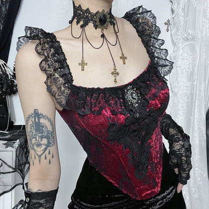 Gorgeous gem lace camisole Goth shirt