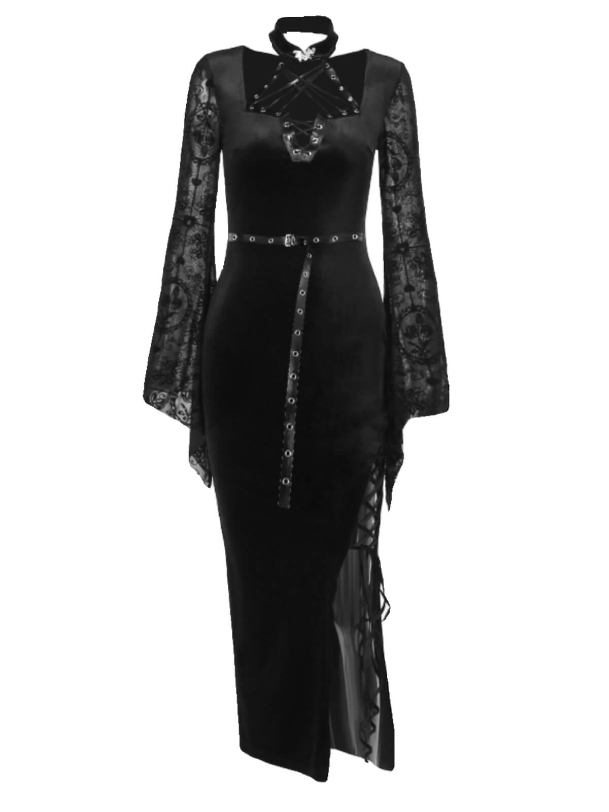 Goth belt slit dress Goth dress
