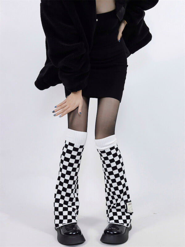 Goth chill y2k chessboard leg warmers c0085