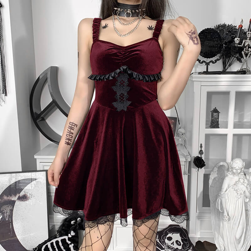 Goth core lace suspender dress ah0099