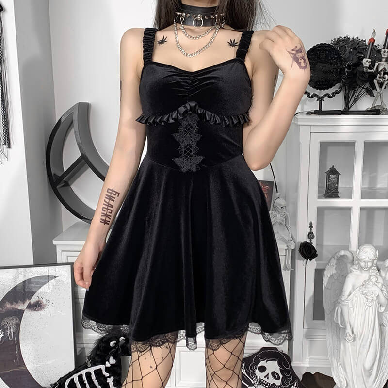 Goth core lace suspender dress ah0099