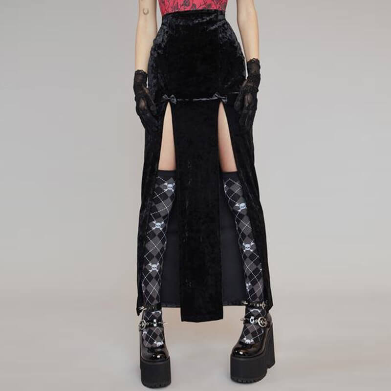 Goth punk sexy slit long skirt k0046