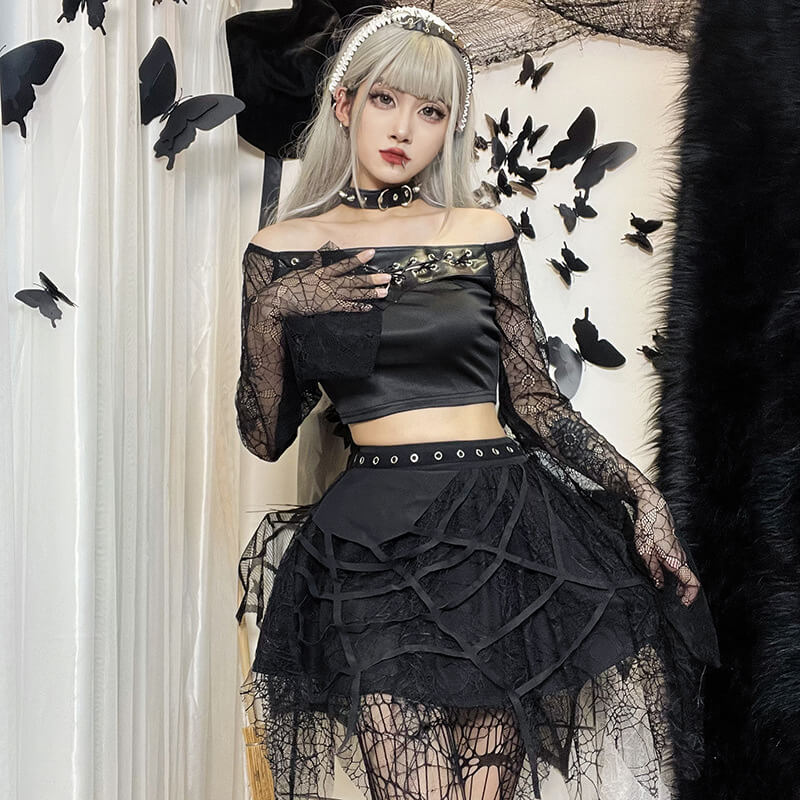 Goth punk spider web tassels skirt ah0080