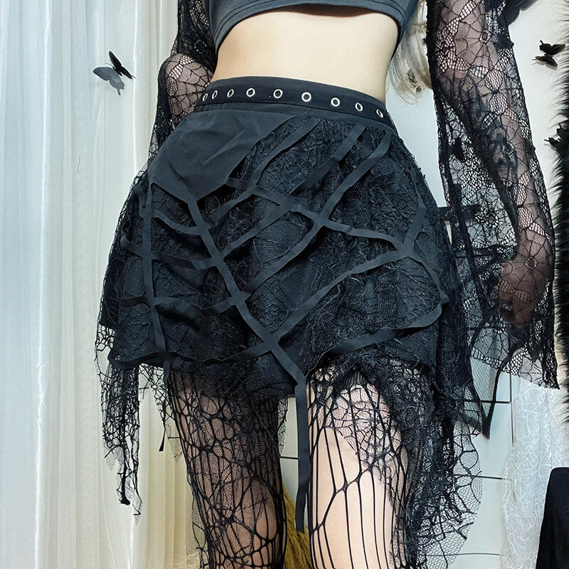 Goth punk spider web tassels skirt ah0080