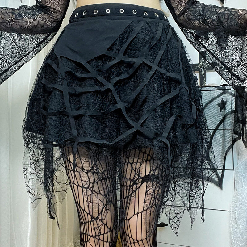 Goth punk spider web tassels skirt ah0080