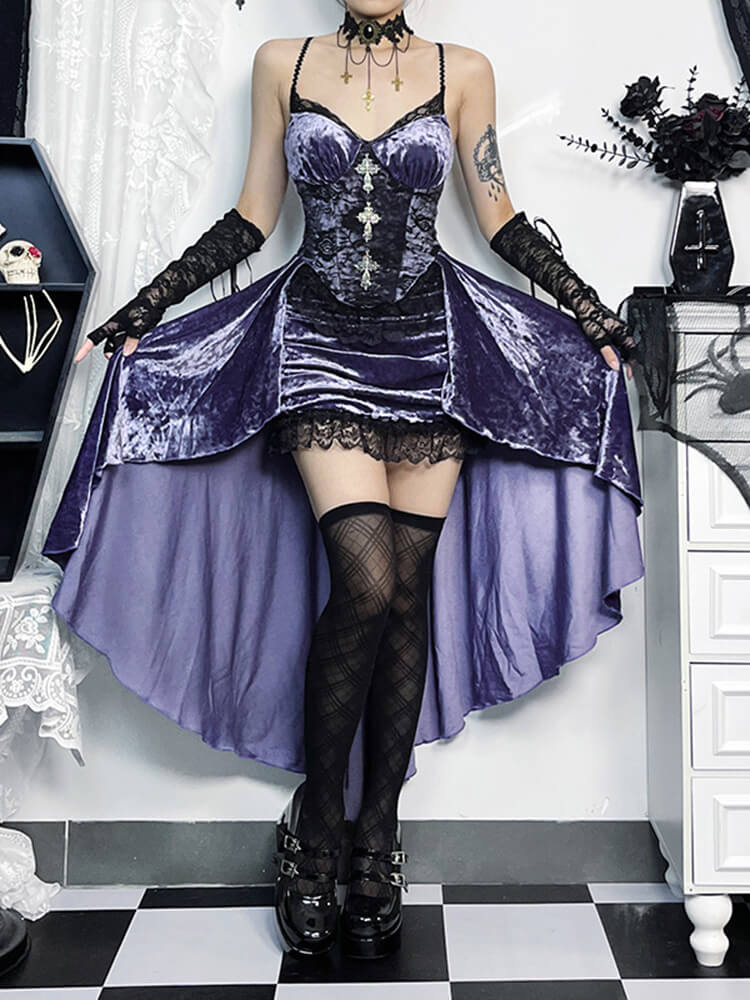 Goth purple trailing dress Goth dress