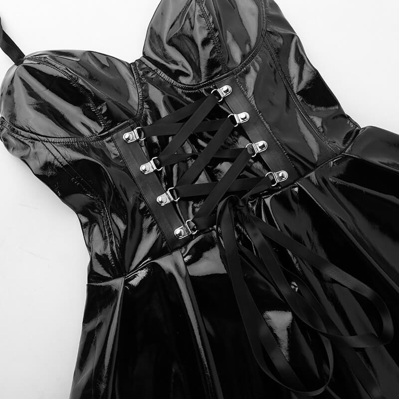 Goth ribbon leather dress Goth dress