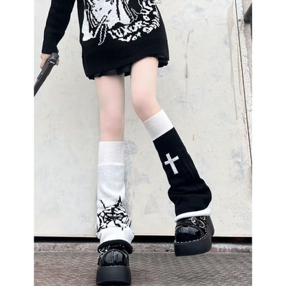 Goth y2k spider web cross leg warmers c0151