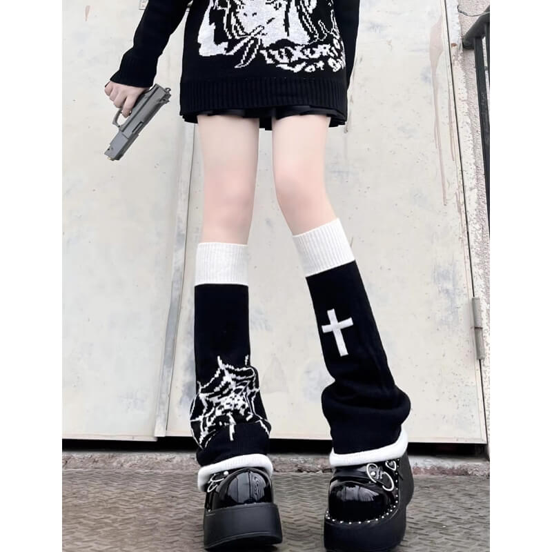 Goth y2k spider web cross leg warmers c0151