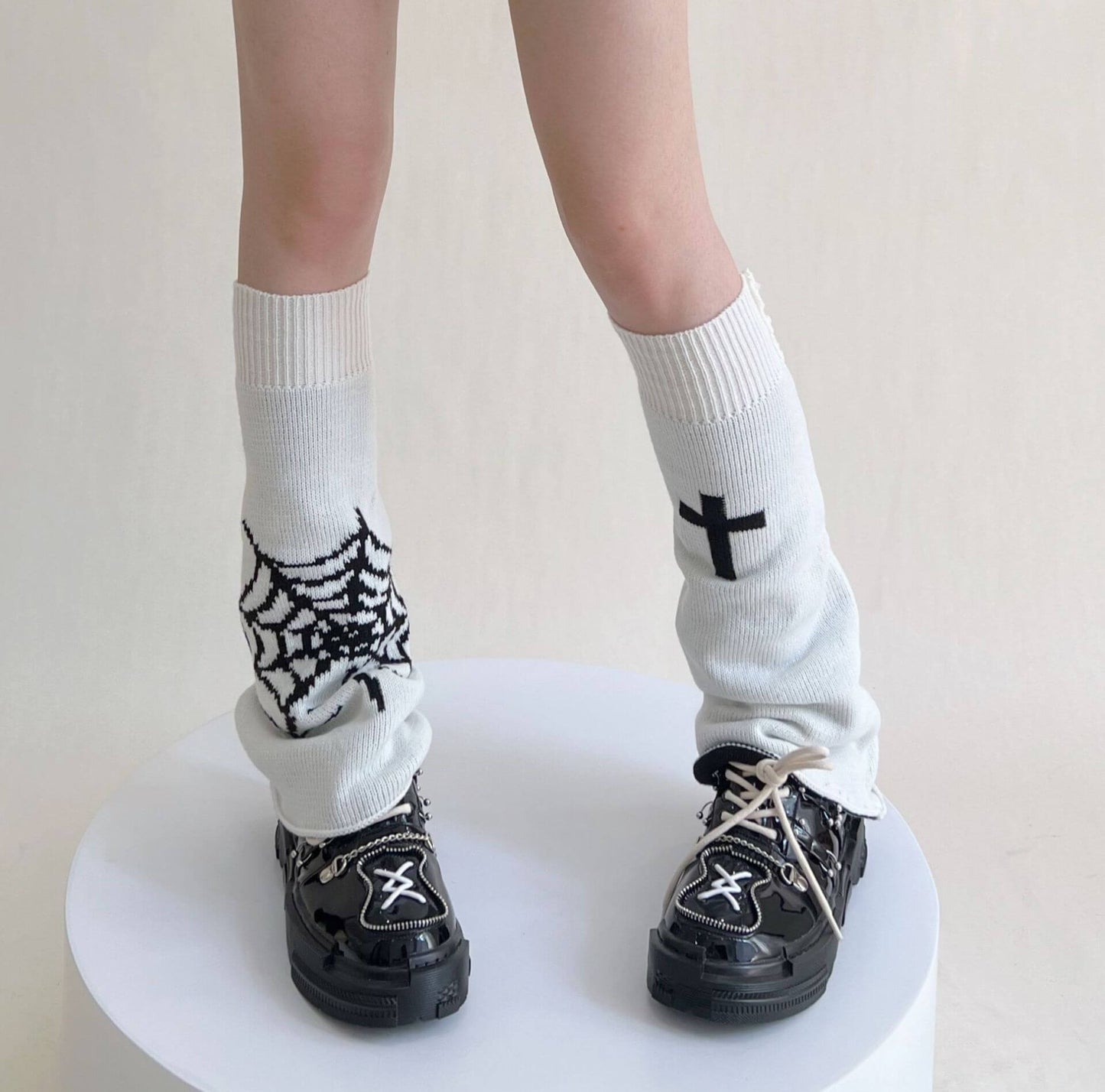 Goth y2k spider web cross leg warmers c0151