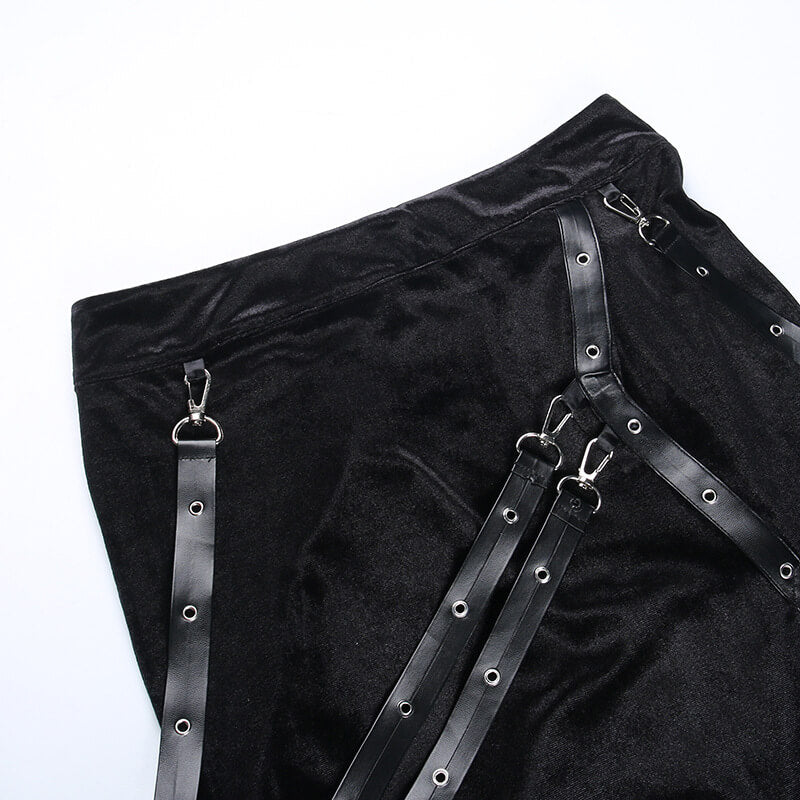 Grunge punk belts slit skirt