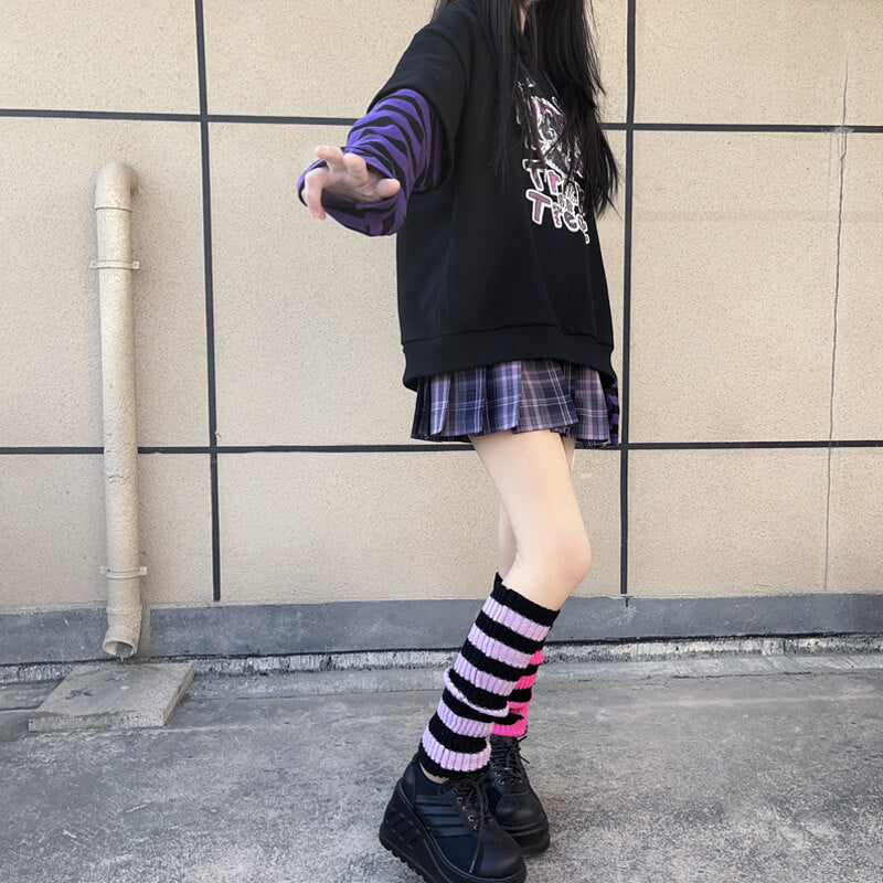 Harajuku girl mix stripes loose socks leg warmers c0051