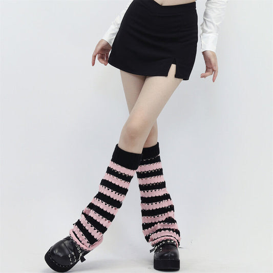 Hollow-out black pink y2k leg warmers c0120