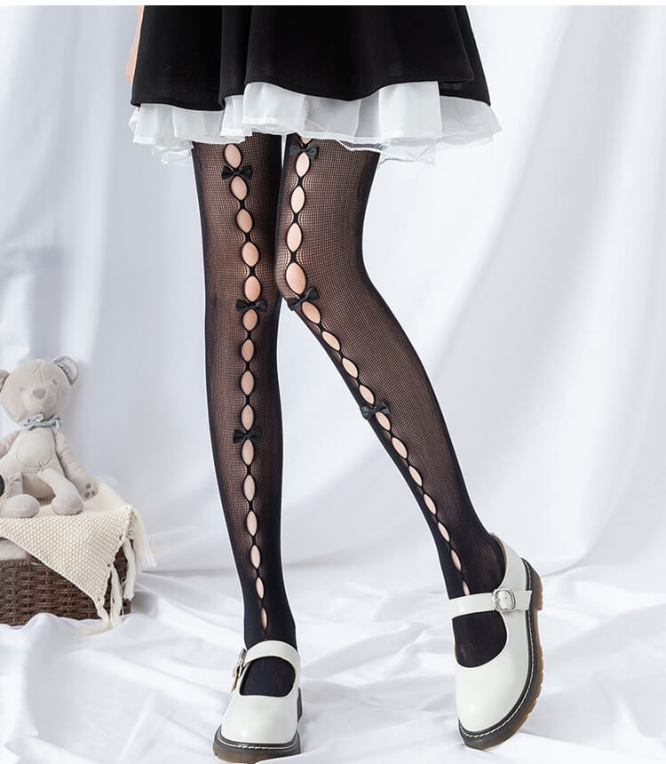 Hollow-out cute bows aesthetic lolita tights c0008