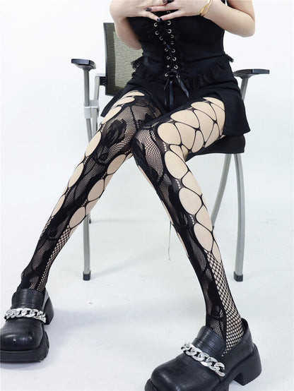 Hollow-out rose goth aesthetic fishnet tights c0040